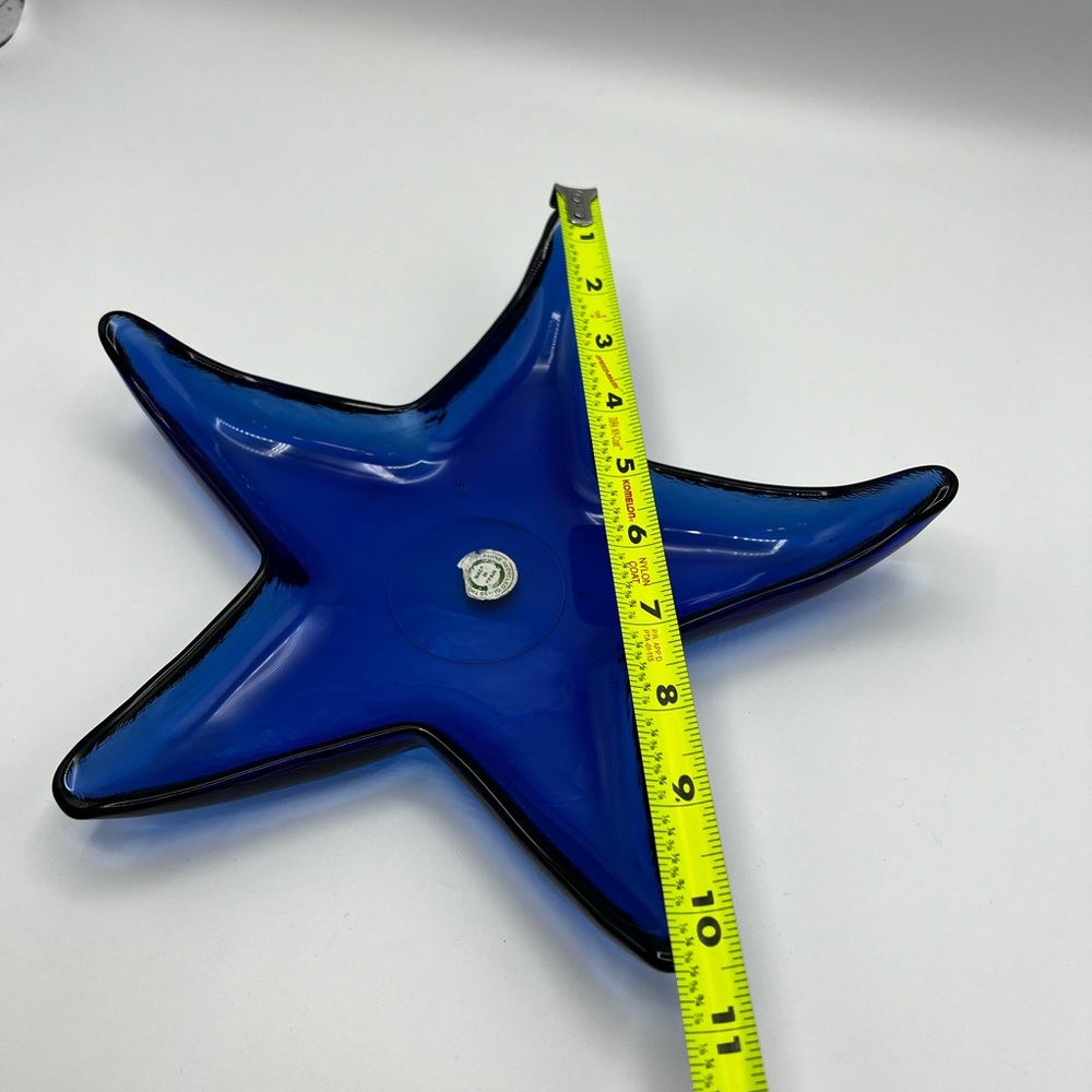 Starfish Glass Bowl / Tray Cobalt Blue Ocean & Beach Themed W Original Sticker - Picture 3 of 9